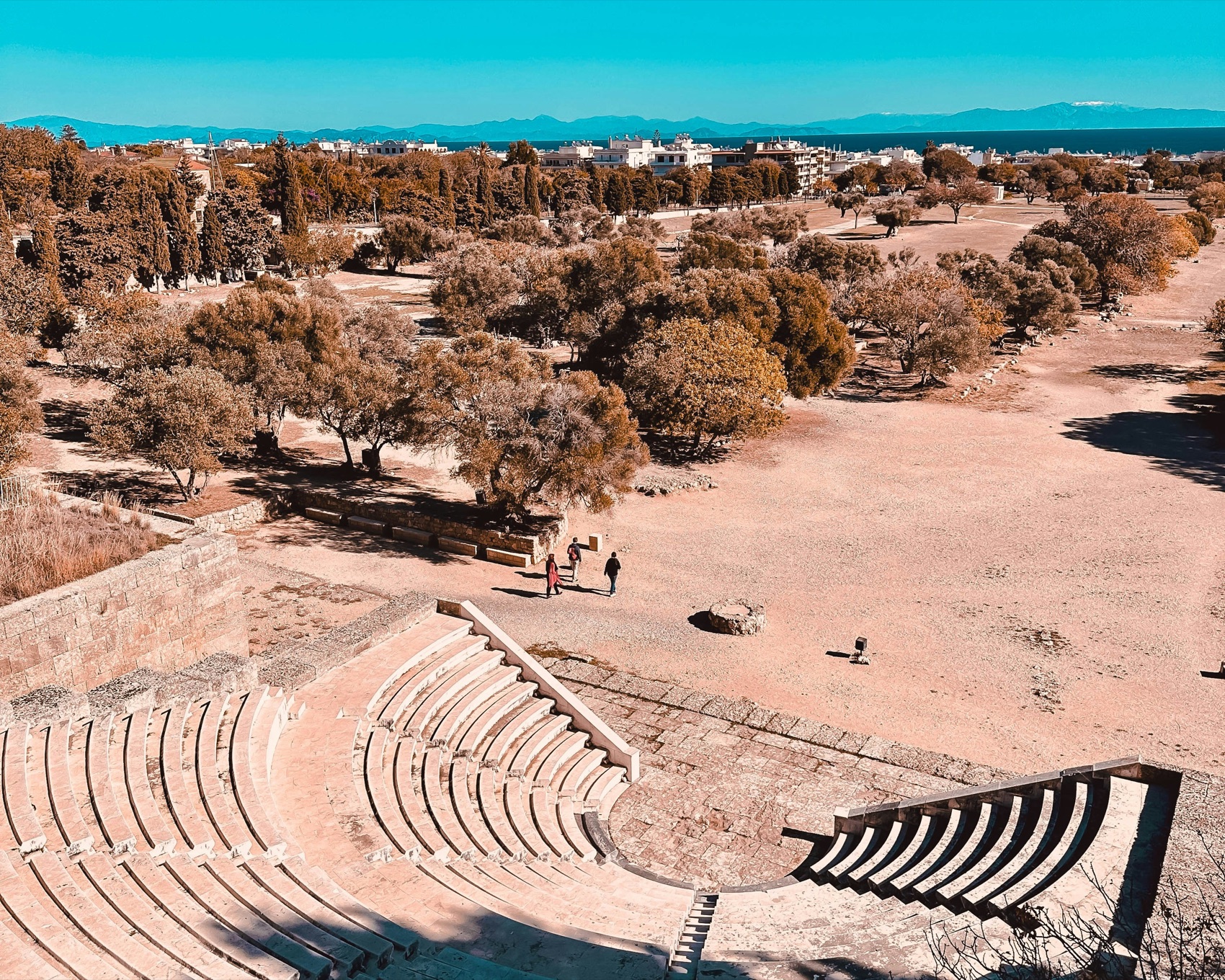 The restored ancient theatre and stadium on the Acropolis of Rhodes